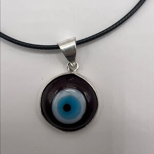 Evil Eye Pendant 925 silver in Black and Blue necklace